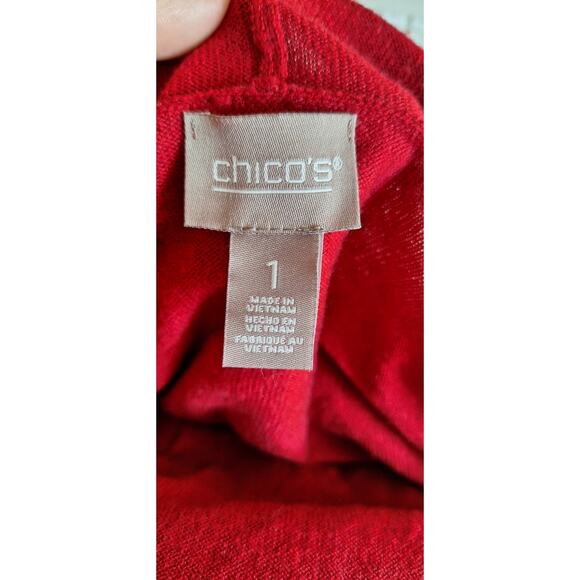 Chico's 1 Women Medium 8 Red Lightweight Comfort Fringe Hem Open Front Cardigan - Picture 4 of 8